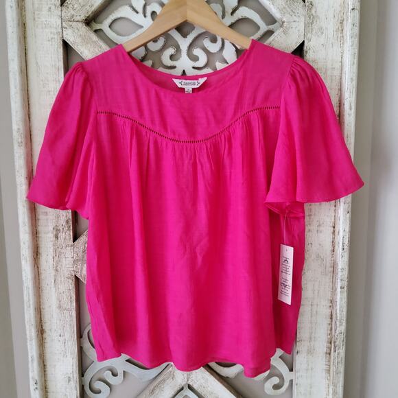 Nanette Lepore Women's Short Flutter Sleeve Lightweight Blouse Top Rose Tropical - Picture 5 of 9